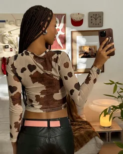 Nude Project Animalie Mesh Top Cow Discount