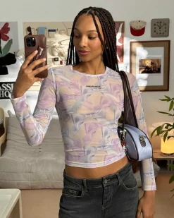 Nude Project Bow Mesh Top Lilac New