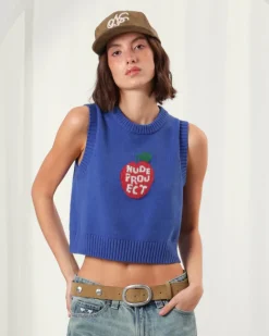 Nude Project Cutie Apple Knit Vest Blue New