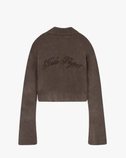 Nude Project First Class Zip-Up Knit Cardigan Brown Outlet