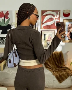 Nude Project First Class Zip-Up Knit Cardigan Brown Outlet