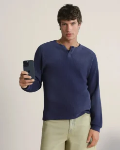 Nude Project Global Soon Waffle Polo Navy Clearance