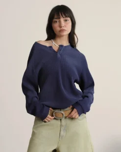 Nude Project Global Soon Waffle Polo Navy Clearance