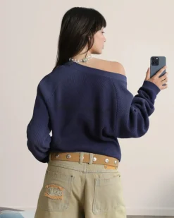 Nude Project Global Soon Waffle Polo Navy Clearance