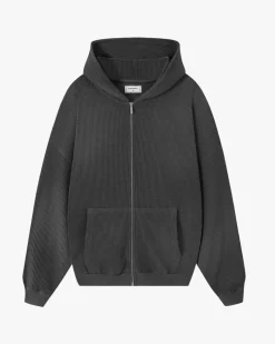 Nude Project Global Soon Waffle Zip-Up Hoodie Ash New