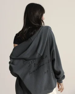 Nude Project Global Soon Waffle Zip-Up Hoodie Ash New