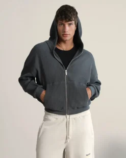 Nude Project Global Soon Waffle Zip-Up Hoodie Ash New