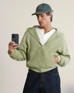 Nude Project Global Soon Waffle Zip-Up Hoodie Green New