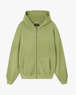 Nude Project Global Soon Waffle Zip-Up Hoodie Green New