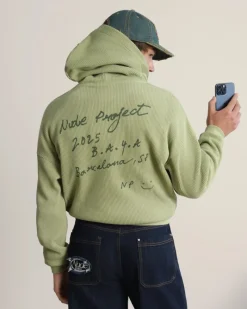 Nude Project Global Soon Waffle Zip-Up Hoodie Green New