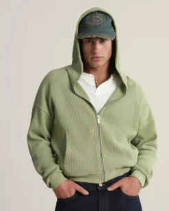 Nude Project Global Soon Waffle Zip-Up Hoodie Green New