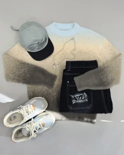 Nude Project Gradient Cozy Knit Sweater Baby Blue Outlet