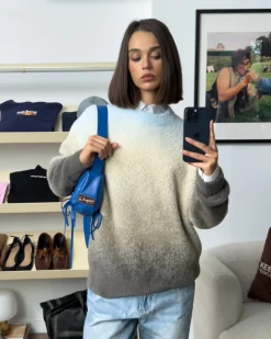 Nude Project Gradient Cozy Knit Sweater Baby Blue Outlet