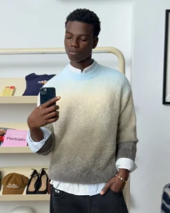 Nude Project Gradient Cozy Knit Sweater Baby Blue Outlet