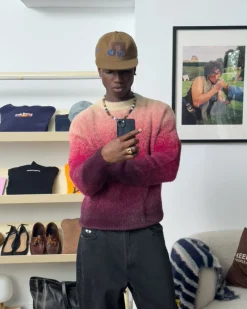 Nude Project Gradient Cozy Knit Sweater Red New