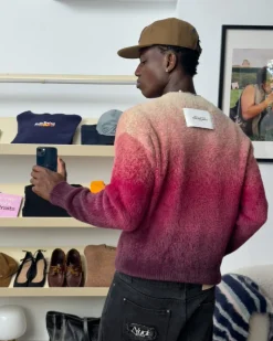 Nude Project Gradient Cozy Knit Sweater Red New