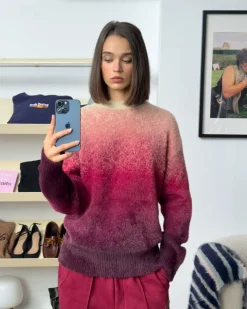 Nude Project Gradient Cozy Knit Sweater Red New