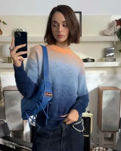 Nude Project Gradient Cozy Knit Sweater Orange Clearance