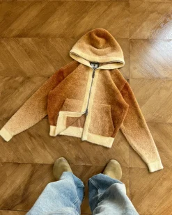 Nude Project Gradient Zip-Up Knit Hoodie Brown Clearance