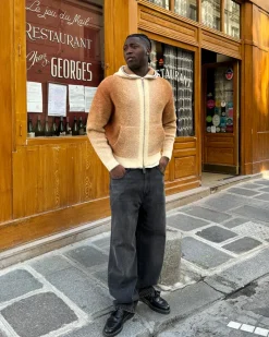 Nude Project Gradient Zip-Up Knit Hoodie Brown Clearance