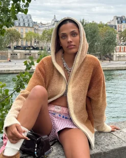 Nude Project Gradient Zip-Up Knit Hoodie Brown Clearance