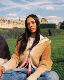 Nude Project Gradient Zip-Up Knit Hoodie Brown Clearance