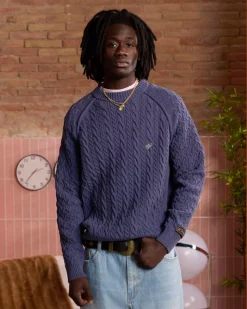 Nude Project La Nonna Knit Cable Sweater Navy Outlet