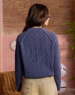 Nude Project La Nonna Knit Cable Sweater Navy Outlet