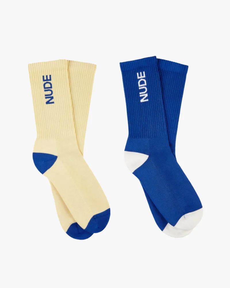 Nude Project Logo Socks Blue/Yellow 2Xpack Clearance