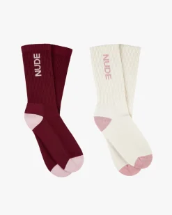Nude Project Logo Socks White/Burgundy 2Xpack Sale