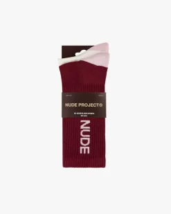 Nude Project Logo Socks White/Burgundy 2Xpack Sale