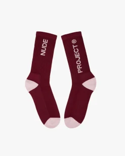 Nude Project Logo Socks White/Burgundy 2Xpack Sale