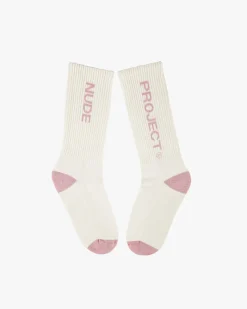 Nude Project Logo Socks White/Burgundy 2Xpack Sale