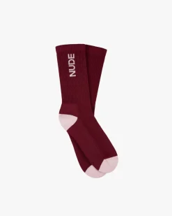 Nude Project Logo Socks White/Burgundy 2Xpack Sale