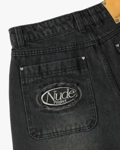 Nude Project Old Baggy Denim Shorts Black Clearance
