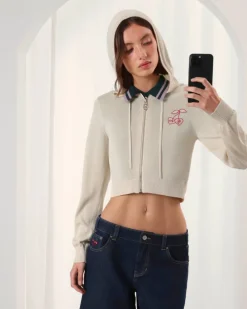 Nude Project Papaya Zip-Up Knit Hoodie Marshmallow Best