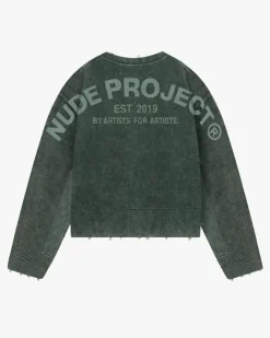 Nude Project Perfect Cropped Knit Sweater Green Hot