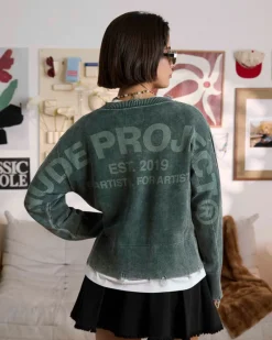 Nude Project Perfect Cropped Knit Sweater Green Hot