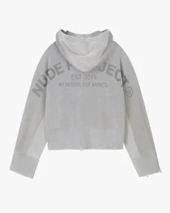 Nude Project Perfect Cropped Zip-Up Hoodie Grey New
