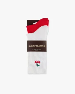 Nude Project Quote Socks Ivory/Red 2Xpack New