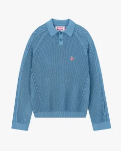 Nude Project Raglan Knit Polo Blue Outlet