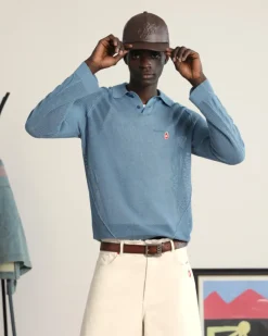 Nude Project Raglan Knit Polo Blue Outlet