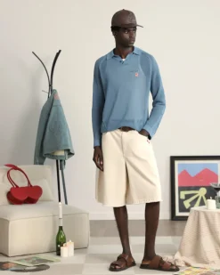 Nude Project Raglan Knit Polo Blue Outlet