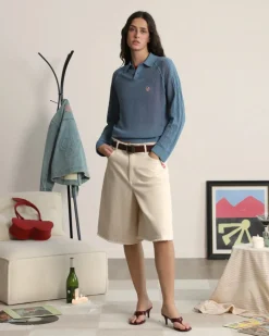 Nude Project Raglan Knit Polo Blue Outlet