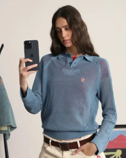 Nude Project Raglan Knit Polo Blue Outlet