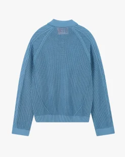 Nude Project Raglan Knit Polo Blue Outlet