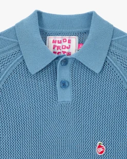 Nude Project Raglan Knit Polo Blue Outlet