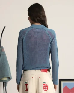 Nude Project Raglan Knit Polo Blue Outlet