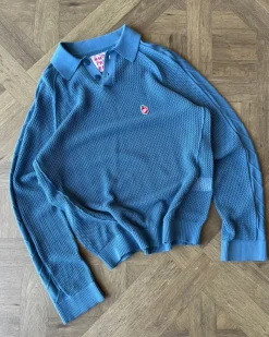 Nude Project Raglan Knit Polo Blue Outlet