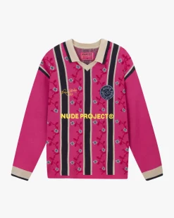 Nude Project Rosel Football Polo Knit Pink Hot